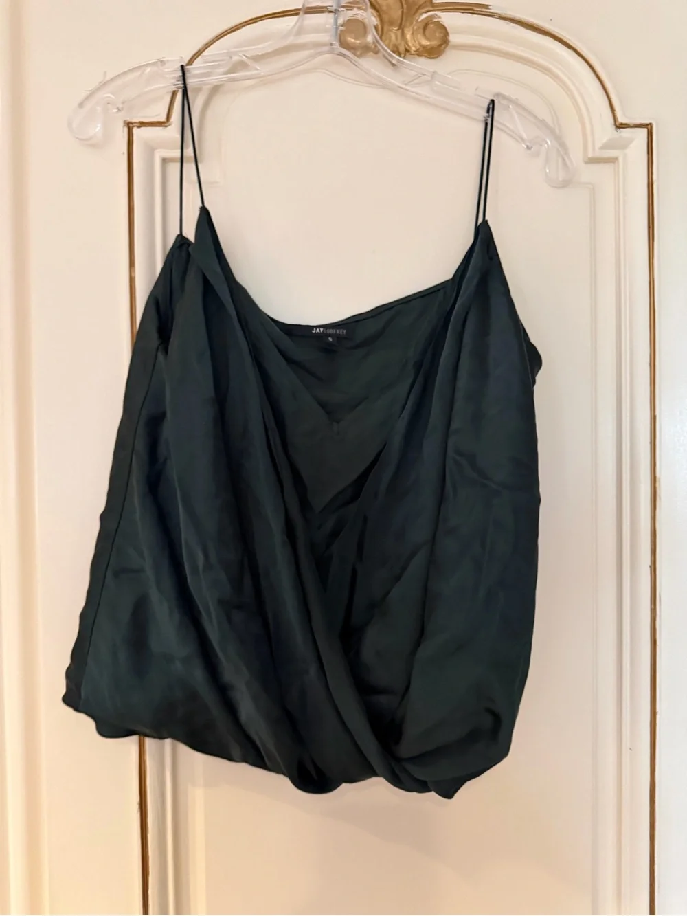 JAYGODFREY Dark Green Satin Draped Cowl Neck Camisole size 6 - Picture 2 of 4